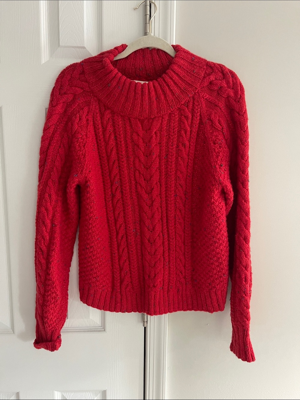 Doen Serena Women's Cable Knit Red Sweater - Classic Cozy Pullover